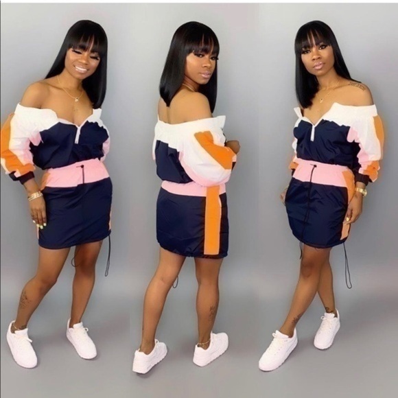 Color Block Off The Shoulder Skirt Set - Picture 3 of 12